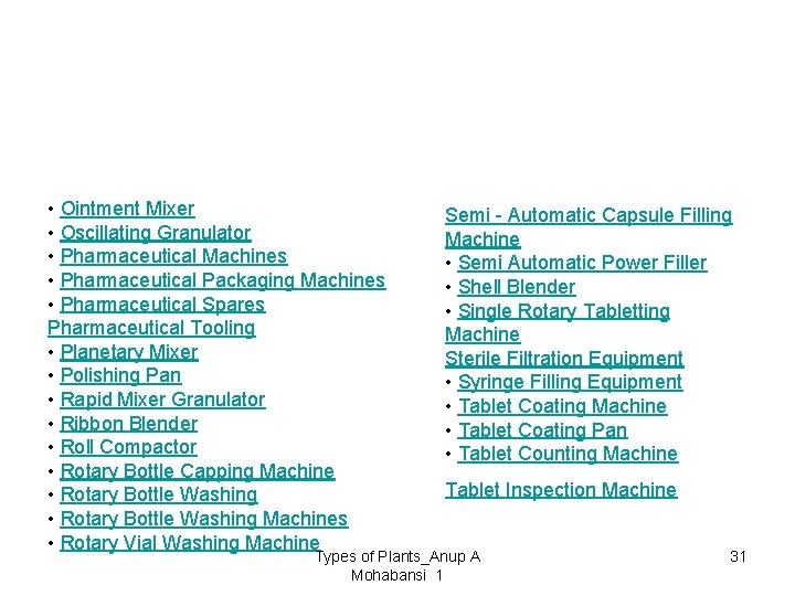  • Ointment Mixer • Oscillating Granulator • Pharmaceutical Machines • Pharmaceutical Packaging Machines