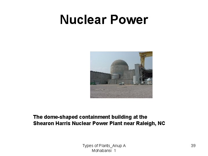 Nuclear Power The dome-shaped containment building at the Shearon Harris Nuclear Power Plant near