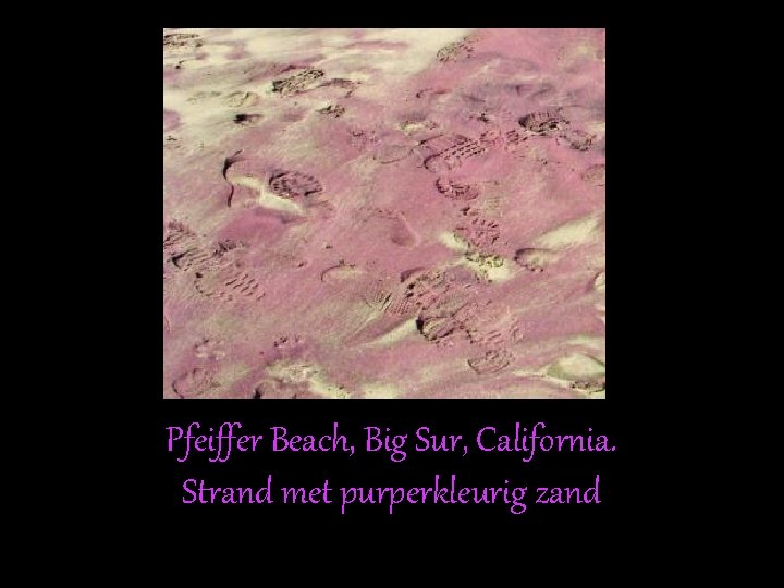 Pfeiffer Beach, Big Sur, California. Strand met purperkleurig zand 