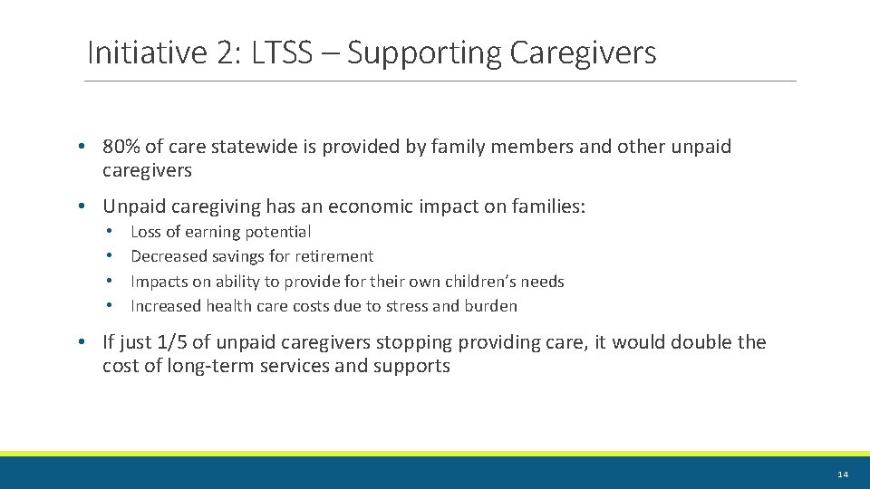 Initiative 2: LTSS – Supporting Caregivers • 80% of care statewide is provided by Initiative 2: LTSS – Supporting Caregivers • 80% of care statewide is provided by