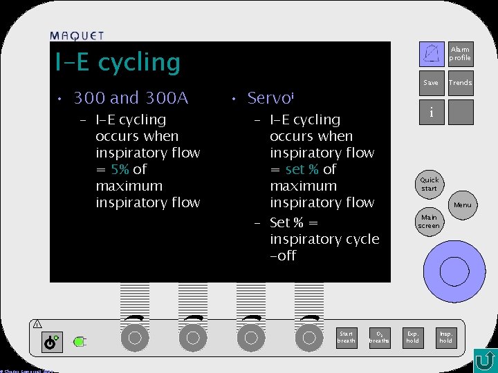 I-E cycling • 300 and 300 A – I-E cycling occurs when inspiratory flow