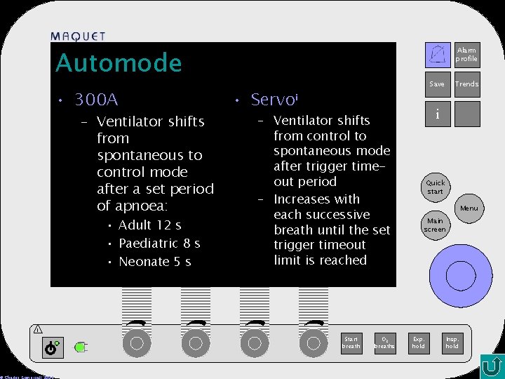 Automode • 300 A – Ventilator shifts from spontaneous to control mode after a