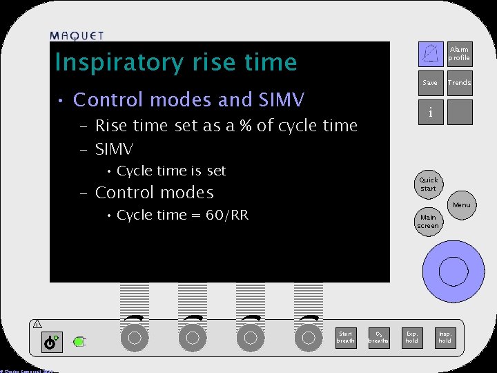 Inspiratory rise time Alarm profile 12 -25 15: 32 Save • Control modes and