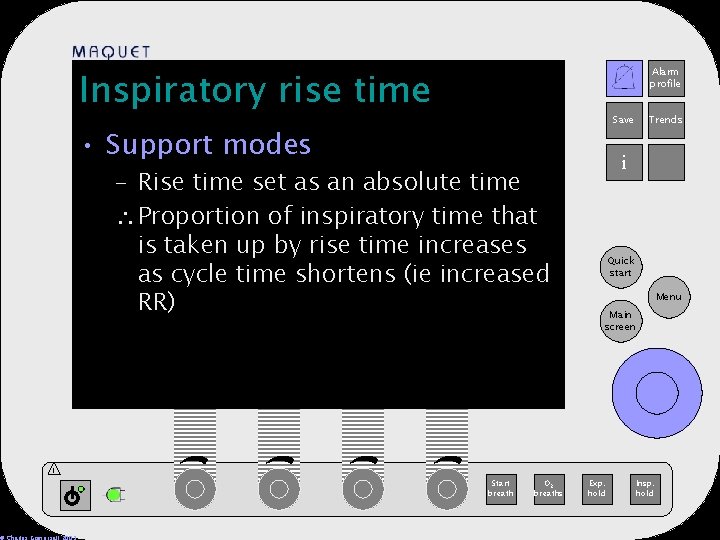 Inspiratory rise time Alarm profile 12 -25 15: 32 Save • Support modes –