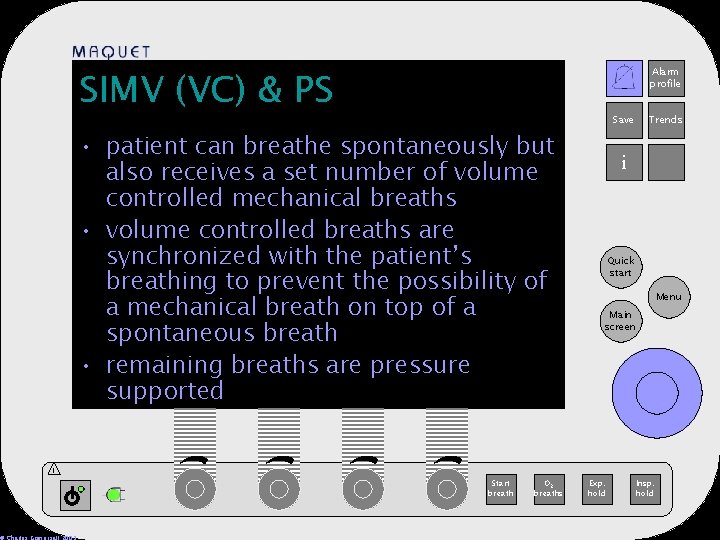 SIMV (VC) & PS Alarm profile 12 -25 15: 32 Save • patient can