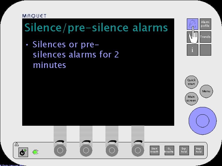 Silence/pre-silence alarms Alarm profile pofile 12 -25 15: 32 Save • Silences or presilences