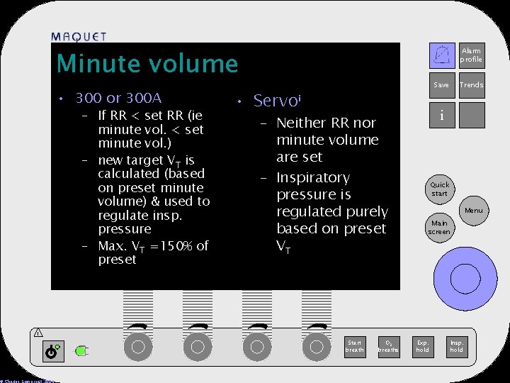 Minute volume • 300 or 300 A – If RR < set RR (ie