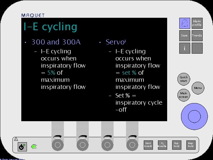 I-E cycling • 300 and 300 A – I-E cycling occurs when inspiratory flow