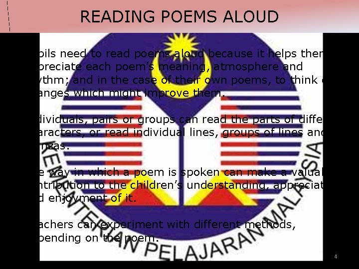 READING POEMS ALOUD q Pupils need to read poems aloud because it helps them