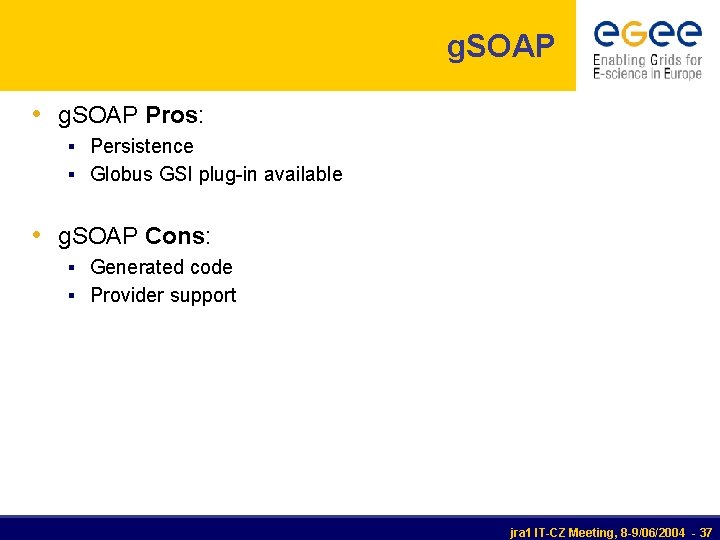 g. SOAP • g. SOAP Pros: § Persistence § Globus GSI plug-in available •