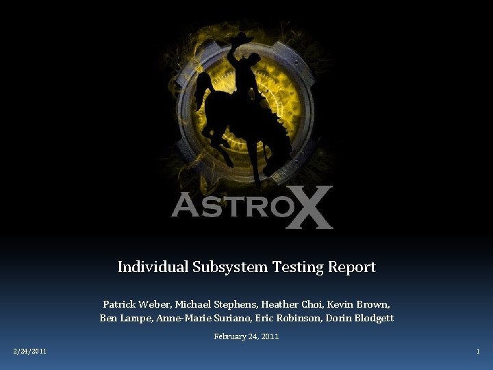 Individual Subsystem Testing Report Patrick Weber, Michael Stephens, Heather Choi, Kevin Brown, Ben Lampe,