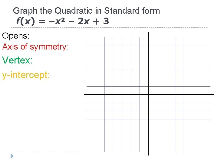 Graph the Quadratic in Standard form f(x) = –x 2 – 2 x +