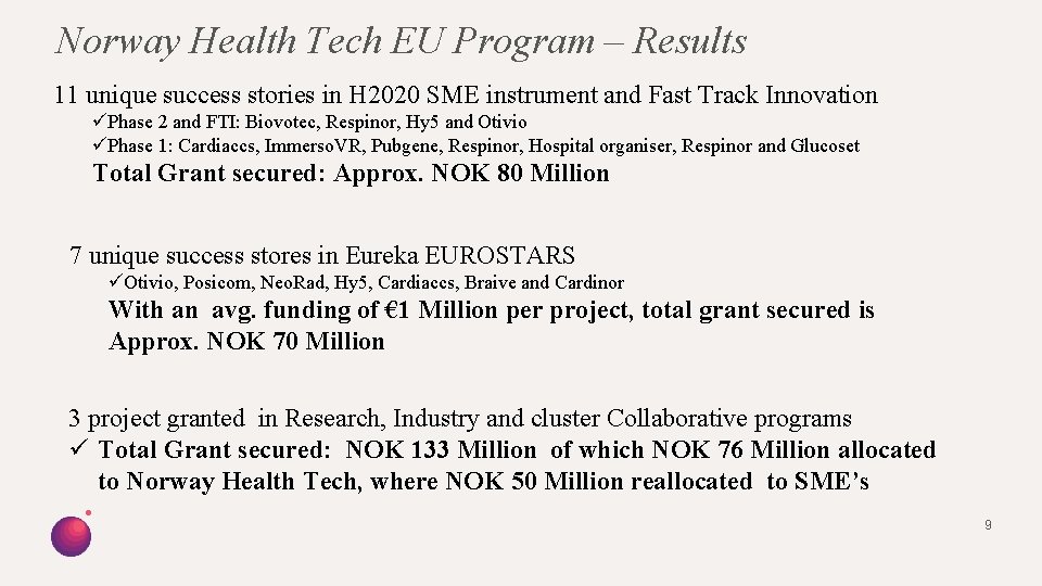 Norway Health Tech EU Program – Results 11 unique success stories in H 2020