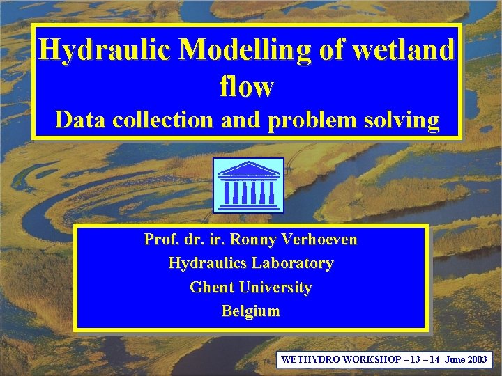 Hydraulic Modelling of wetland flow Data collection and problem solving Prof. dr. ir. Ronny