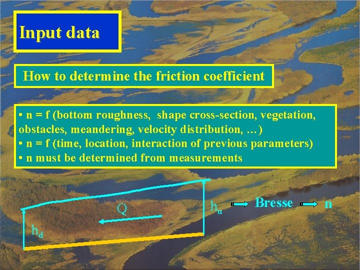 Input data How to determine the friction coefficient • n = f (bottom roughness,