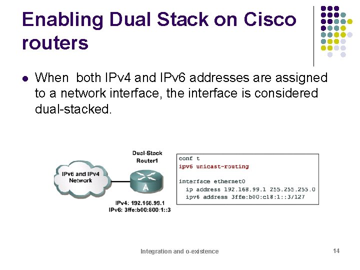 Enabling Dual Stack on Cisco routers l When both IPv 4 and IPv 6