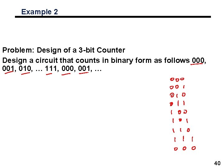 Example 2 Problem: Design of a 3 -bit Counter Design a circuit that counts