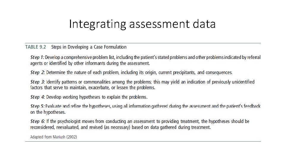 Integrating assessment data 