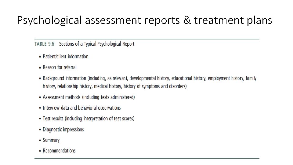 Psychological assessment reports & treatment plans 