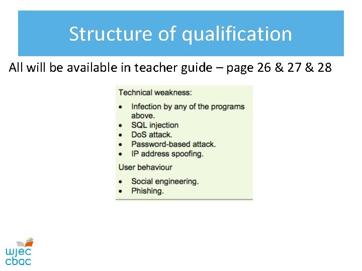 Structure of qualification All will be available in teacher guide – page 26 &