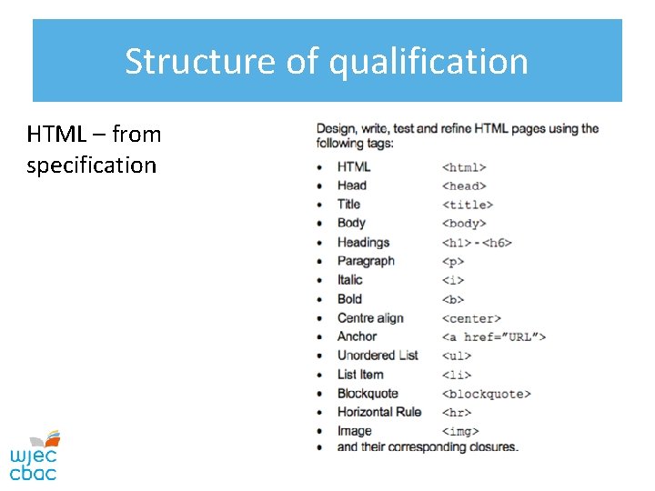 Structure of qualification HTML – from specification 