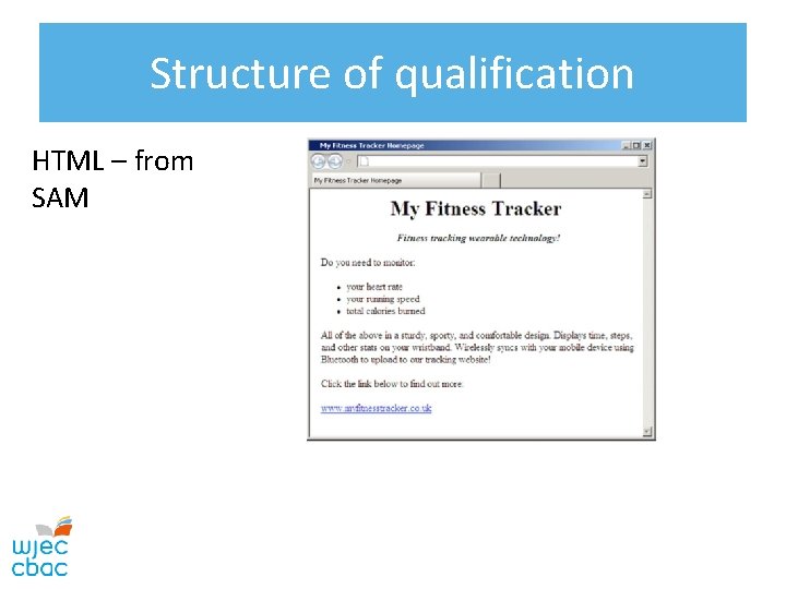 Structure of qualification HTML – from SAM 