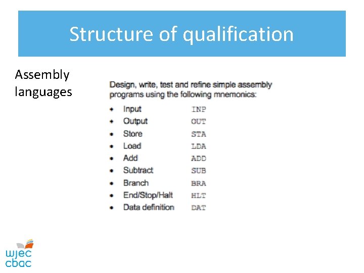 Structure of qualification Assembly languages 