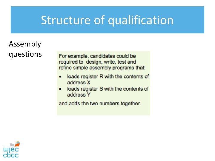 Structure of qualification Assembly questions 