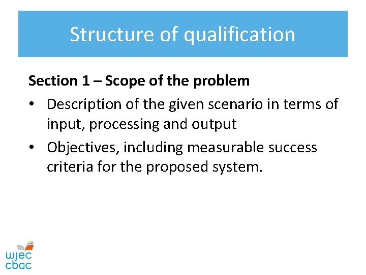 Structure of qualification Section 1 – Scope of the problem • Description of the