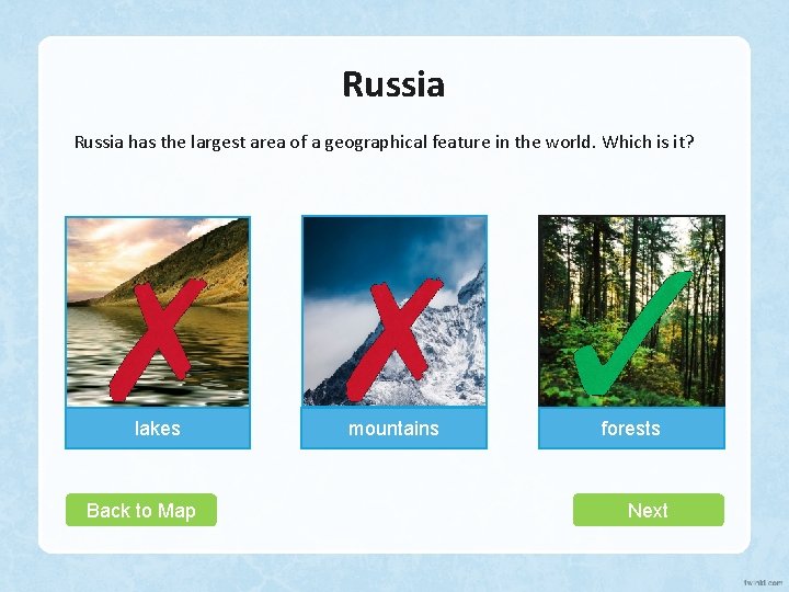 Russia has the largest area of a geographical feature in the world. Which is