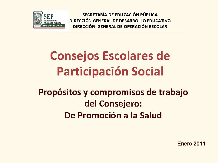 SECRETARÍA DE EDUCACIÓN PÚBLICA DIRECCIÓN GENERAL DE DESARROLLO EDUCATIVO DIRECCIÓN GENERAL DE OPERACIÓN ESCOLAR