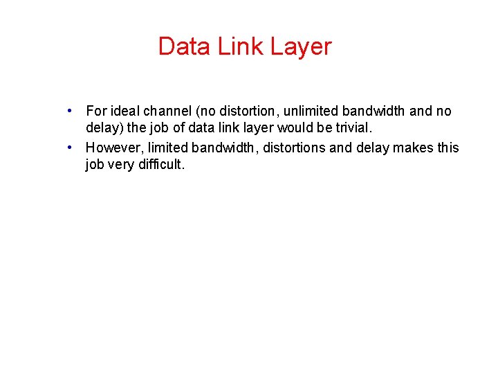 Data Link Layer • For ideal channel (no distortion, unlimited bandwidth and no delay) Data Link Layer • For ideal channel (no distortion, unlimited bandwidth and no delay)