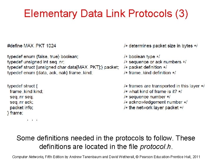 Elementary Data Link Protocols (3) . . . Some definitions needed in the protocols