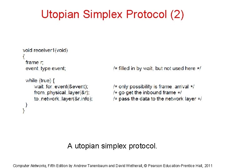 Utopian Simplex Protocol (2) A utopian simplex protocol. Computer Networks, Fifth Edition by Andrew