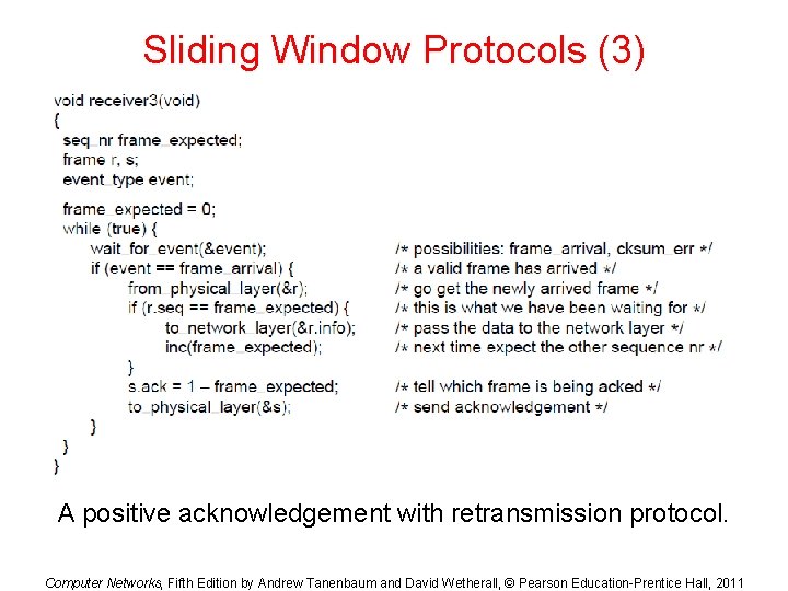 Sliding Window Protocols (3) A positive acknowledgement with retransmission protocol. Computer Networks, Fifth Edition Sliding Window Protocols (3) A positive acknowledgement with retransmission protocol. Computer Networks, Fifth Edition