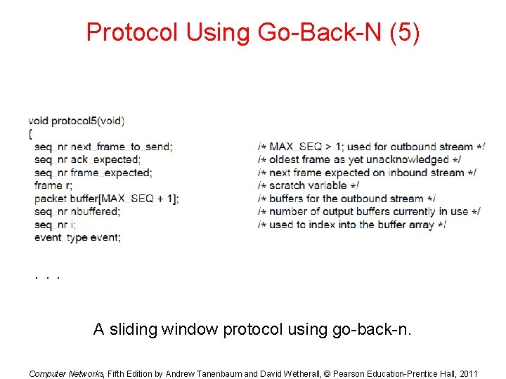 Protocol Using Go-Back-N (5) . . . A sliding window protocol using go-back-n. Computer