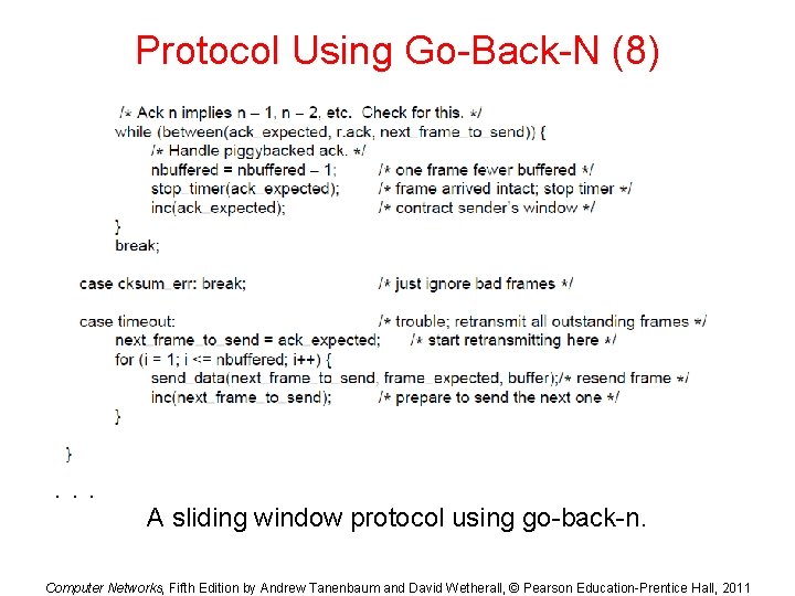 Protocol Using Go-Back-N (8) . . . A sliding window protocol using go-back-n. Computer