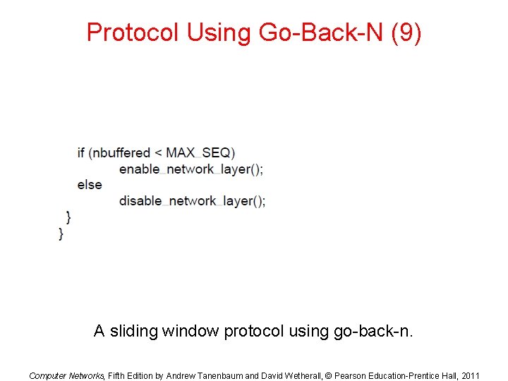 Protocol Using Go-Back-N (9) A sliding window protocol using go-back-n. Computer Networks, Fifth Edition