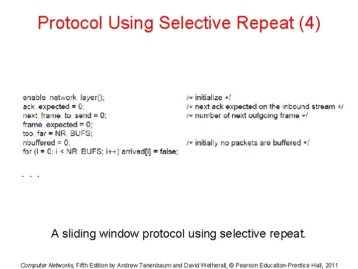 Protocol Using Selective Repeat (4) . . . A sliding window protocol using selective