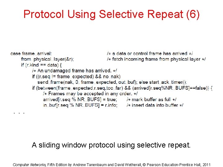 Protocol Using Selective Repeat (6) . . . A sliding window protocol using selective Protocol Using Selective Repeat (6) . . . A sliding window protocol using selective