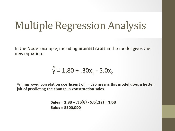 Multiple Regression Analysis In the Nodel example, including interest rates in the model gives Multiple Regression Analysis In the Nodel example, including interest rates in the model gives