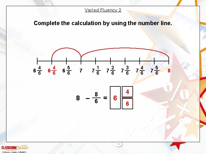Varied Fluency 2 Complete the calculation by using the number line. 4 6 6