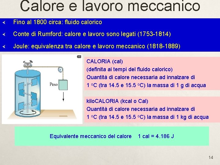 Calore e lavoro meccanico Fino al 1800 circa: fluido calorico Conte di Rumford: calore