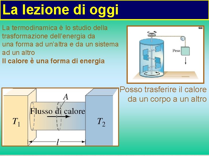 La lezione di oggi La termodinamica è lo studio della trasformazione dell’energia da una