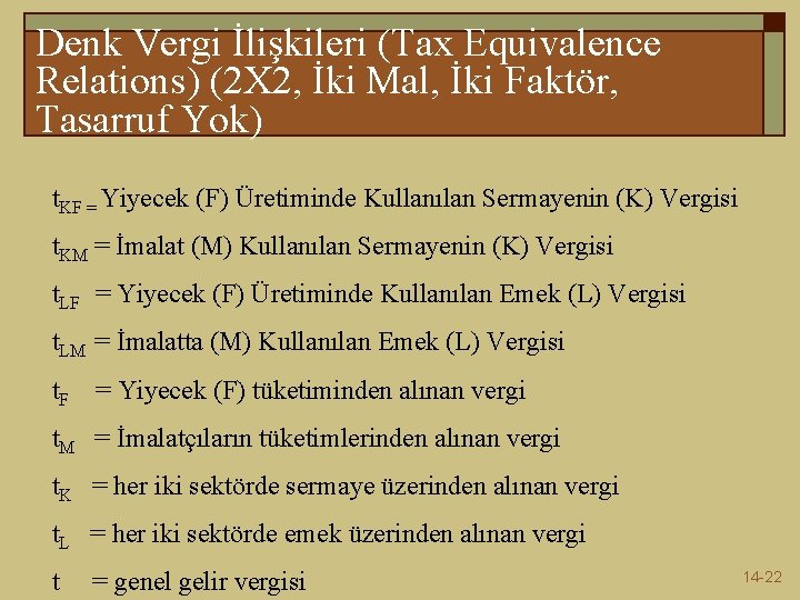 Denk Vergi İlişkileri (Tax Equivalence Relations) (2 X 2, İki Mal, İki Faktör, Tasarruf