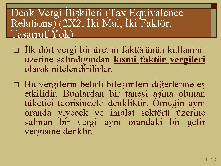 Denk Vergi İlişkileri (Tax Equivalence Relations) (2 X 2, İki Mal, İki Faktör, Tasarruf