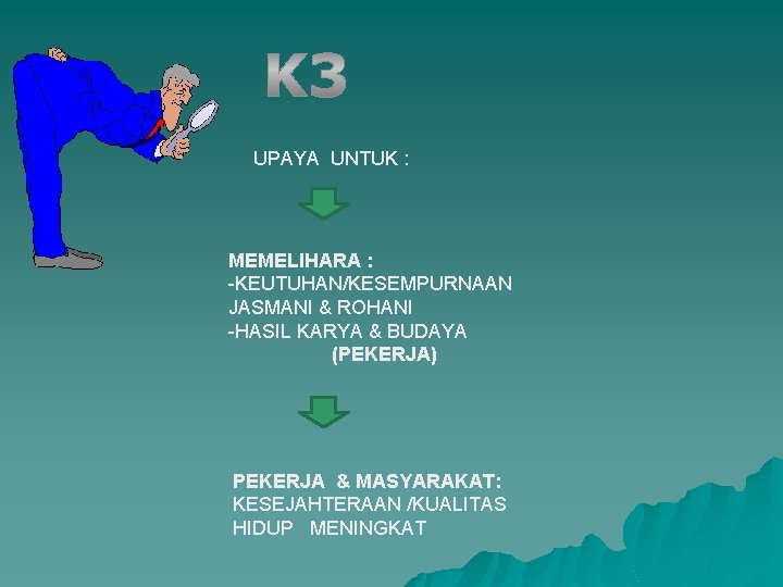 UPAYA UNTUK : MEMELIHARA : -KEUTUHAN/KESEMPURNAAN JASMANI & ROHANI -HASIL KARYA & BUDAYA (PEKERJA)