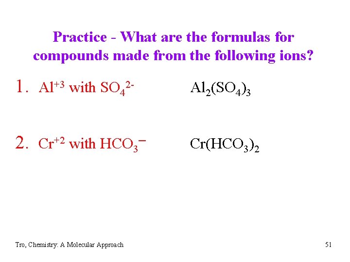 Practice - What are the formulas for compounds made from the following ions? 1.