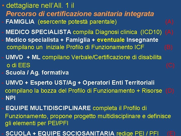  • dettagliare nell’All. 1 il Percorso di certificazione sanitaria integrata - FAMIGLIA (esercente