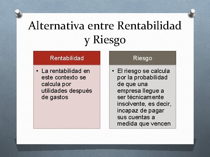 Alternativa entre Rentabilidad y Riesgo Rentabilidad • La rentabilidad en este contexto se calcula